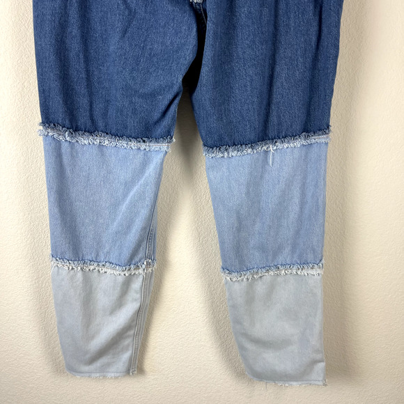 Ragged Priest Mom Jeans Womens 36 Blue Patchwork Frayed Boho Urban Streetwear - Picture 7 of 14